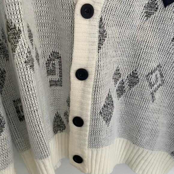 Vintage Ugly Grandpa Dad Sweater Cardigan 80's Mens Black White Gray Size L - Picture 6 of 9